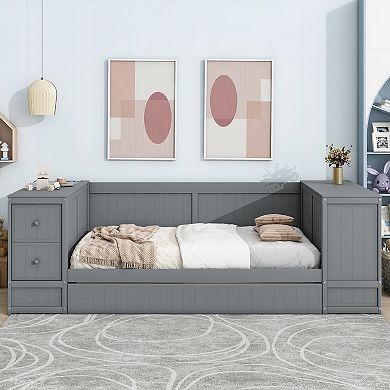 Merax Twin Size Daybed with Storage Arms, Trundle and Charging Station