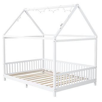 Merax Wood House Bed with Guardrail and LED