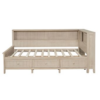 Merax Twin Size Wood Daybed with Storage Shelves and 3 Drawers