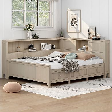 Merax Twin Size Wood Daybed with Storage Shelves and 3 Drawers