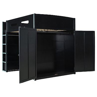 Merax Full Size Wood Loft Bed with Desk,Wardrobe,Ample Storage Space,and RGB Light