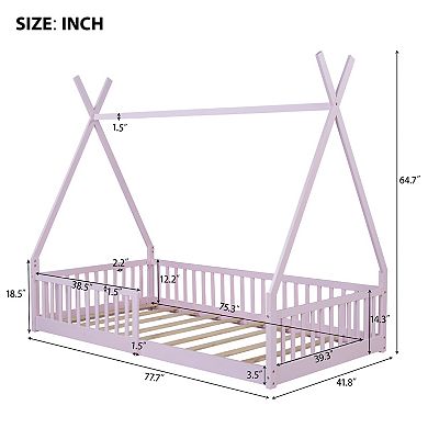 Merax Twin Size Wood House Bed with Fence