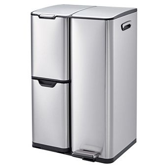 16 Gal Triple Compartment Stainless Steel Trash Can with Foot Pedal, Removable Inner Bucket