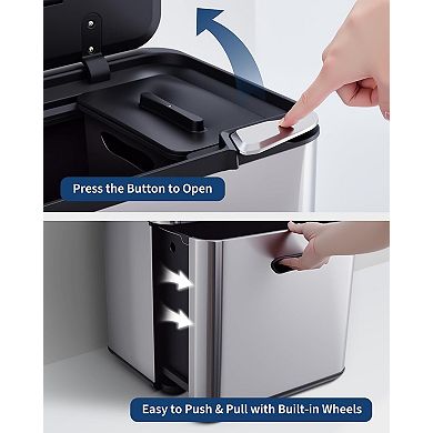 16 Gal Dual Trash Can with Compost Bin, Removable Inner Bucket, Odor Control, 33L & 28L