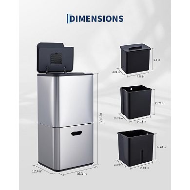 16 Gal Dual Trash Can with Compost Bin, Removable Inner Bucket, Odor Control, 33L & 28L