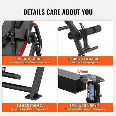 Heavy Duty Inversion Table 300 LB Capacity Back Stretcher with Headrest Red Black