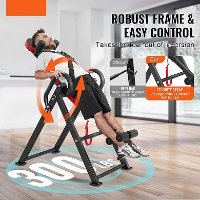 Heavy Duty Inversion Table 300 LB Capacity Back Stretcher with Headrest Red Black