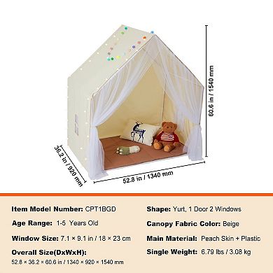 Kids Yurt Play Tent with Mat & Lamp, Indoor Outdoor