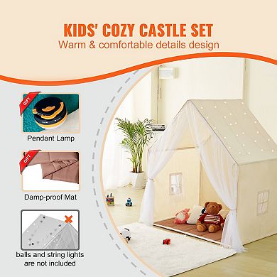 Kids Yurt Play Tent with Mat & Lamp, Indoor Outdoor