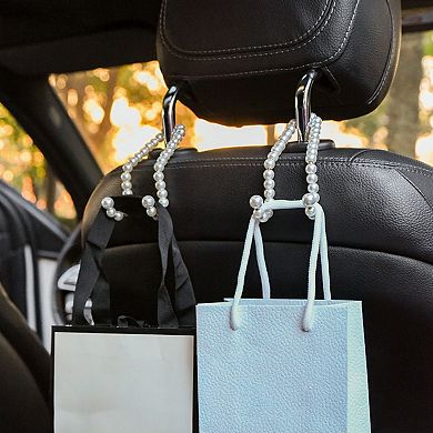 Pearl Beaded Car Headrest Hook Set Hanger for Handbags and Accessories