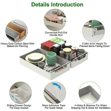 2Pcs Pull Out Cabinet Organizers Carbon Steel Sliding Spice Rack Roll Out Drawers 55LBS