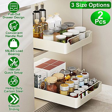 2Pcs Pull Out Cabinet Organizers Carbon Steel Sliding Spice Rack Roll Out Drawers 55LBS