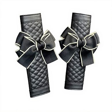Quilted PU Leather Car Seat Belt Covers with Decorative Ribbon Bow Set