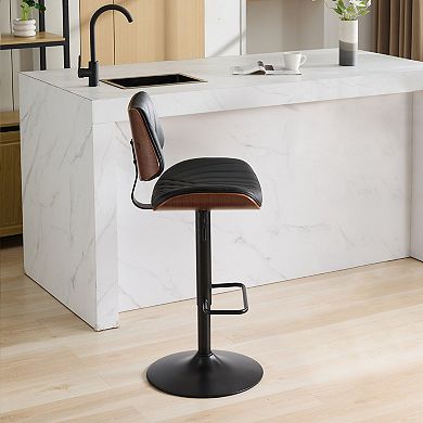 Adjustable Bar Stool, Faux Leather & 360° Swivel