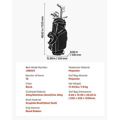Men’s 12-Piece Golf Club Set Right-Handed with Stand Bag