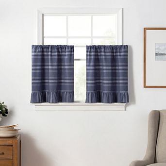 Martha Stewart Ruffle Stripe 2 pc Tier Curtain Set
