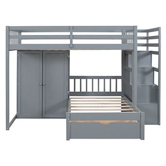 Merax Full Over Twin Bunk Bed with Wardrobe, Drawers