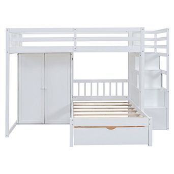 Merax Full Over Twin Bunk Bed with Wardrobe, Drawers