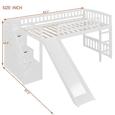 Merax Stairway Twin Size Loft Bed with Two Drawers and Slide