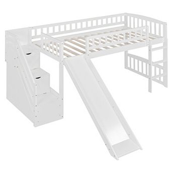 Merax Stairway Twin Size Loft Bed with Two Drawers and Slide