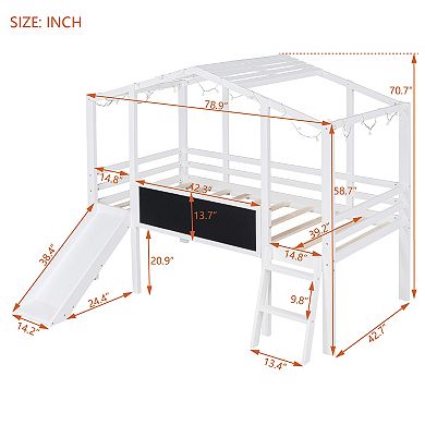 Merax Twin Size Loft Bed with Ladder and Slide, House Bed with Blackboard