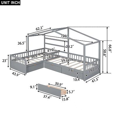 Merax Twin Size House Platform Bed with Three Storage Drawers
