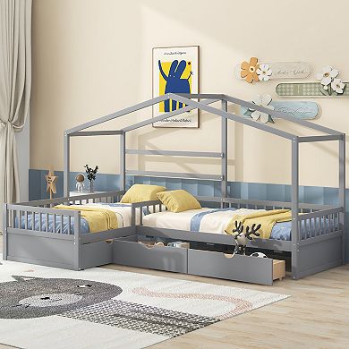Merax Twin Size House Platform Bed with Three Storage Drawers