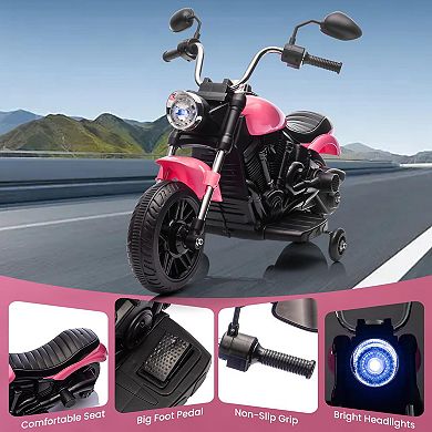 12V Electric Dirt Bike, Kids Motorcycle with Training Wheels, Reverse, Headlight, Horn, Music