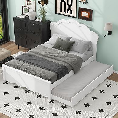 Merax Wood Platform Bed with Headboard and Twin Size Trundle