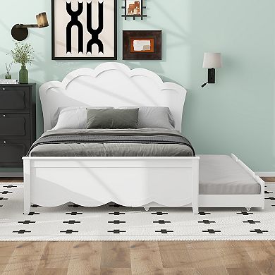 Merax Wood Platform Bed with Headboard and Twin Size Trundle