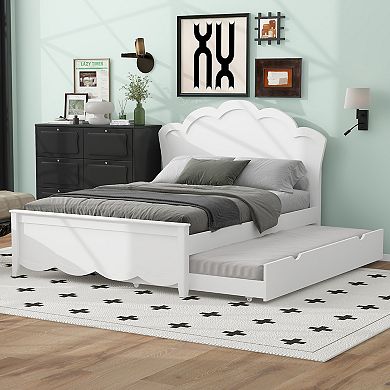 Merax Wood Platform Bed with Headboard and Twin Size Trundle