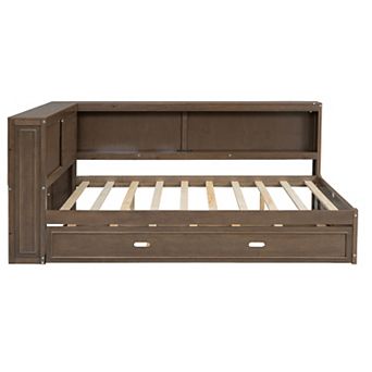 Merax Wood Daybed with Storage Shelves, USB, LED, and Trundle