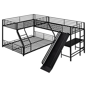 Merax L-Shaped Twin over Full Bunk Bed with Twin Size Loft Bed,Built-in Desk and Slide