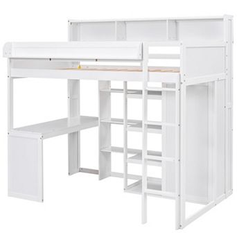 Merax Wood Twin Size Loft bed with Multiple Storage Shelves and Wardrobe