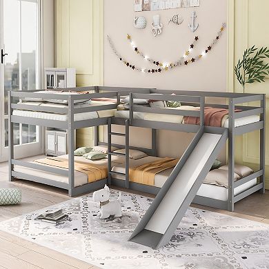 Merax Full and Twin Size L-Shaped Bunk Bed with Slide and Short Ladder