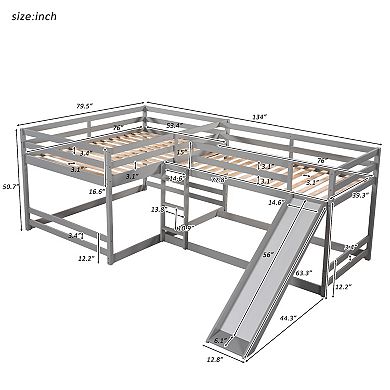 Merax Full and Twin Size L-Shaped Bunk Bed with Slide and Short Ladder