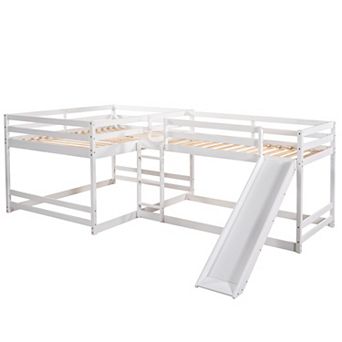 Merax Full and Twin Size L-Shaped Bunk Bed with Slide and Short Ladder
