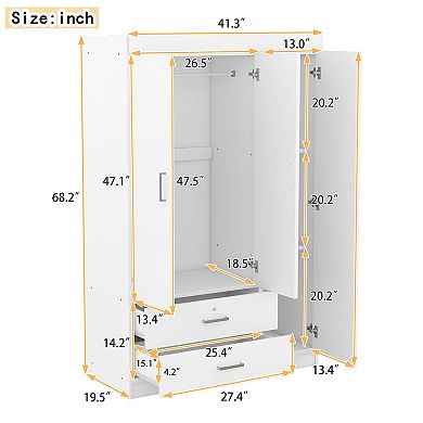 Merax 3-Door Mirror Wardrobe with shelves