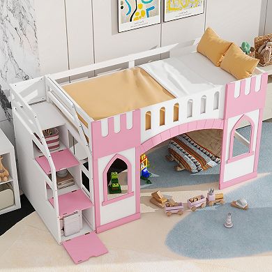 Merax Twin Size Loft Bed with Storage Staircase and Window