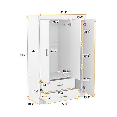 Merax 3-Door Wardrobe with 2 Drawers