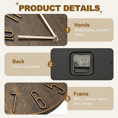 12" Vintage Wall Clock, Modern Rustic Metal Small Clocks for Bedroom Kitchen, Silent Non Ticking