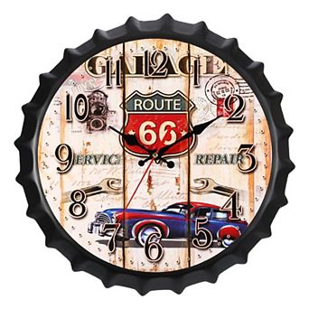 Beer Cap Wall Clock 14 Inch, Retro Industrial Silent Non-Ticking Metal Clock for Garage Room Decor