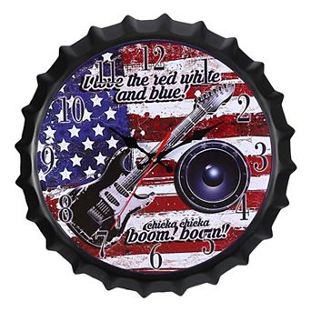Beer Cap Wall Clock 14 Inch, Retro Industrial Silent Non-Ticking Metal Clock for Garage Room Decor