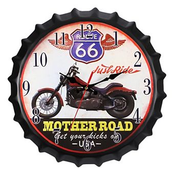 Beer Cap Wall Clock 14 Inch, Retro Industrial Silent Non-Ticking Metal Clock for Garage Room Decor