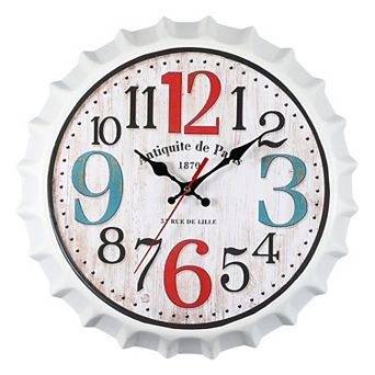 Beer Cap Wall Clock 14 Inch, Retro Industrial Silent Non-Ticking Metal Clock for Garage Room Decor