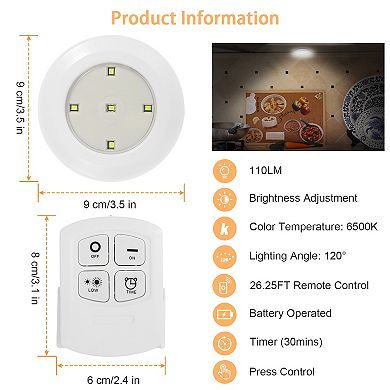 3-Pack LED Closet Puck Lights Wireless, Battery Operated, Remote, Dimmable, Stick-On Lamps