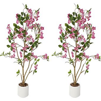 2-Pack Artificial Bougainvillea Trees with Flowers in Pots for Home Decor