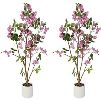 2-Pack Artificial Bougainvillea Trees with Flowers in Pots for Home Decor