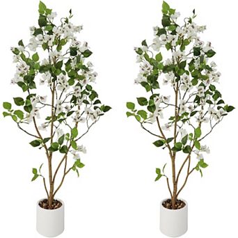 2-Pack Artificial Bougainvillea Trees with Flowers in Pots for Home Decor