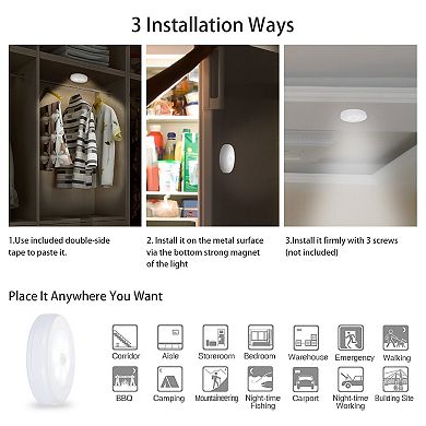 3-Pack Motion Sensor LED Closet Lights, Stick-On Magnetic, Battery Powered for Hallway, Cabinet, Sta